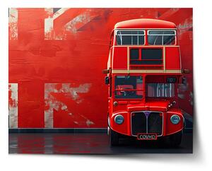 Sablio Plagát Červený poschodový autobus Vlajka - 60x40 cm