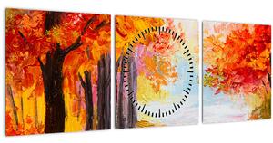 Obraz - Olejomaľba, farebná jeseň (s hodinami) (90x30 cm)