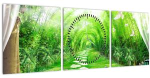 Obraz - Výhľad na tropickú záhradu (s hodinami) (90x30 cm)