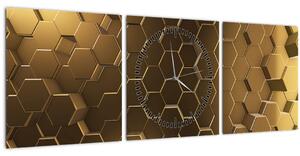 Obraz - Zlaté hexagóny (s hodinami) (90x30 cm)