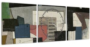Obraz - Abstrakcia, kubizmus (s hodinami) (90x30 cm)