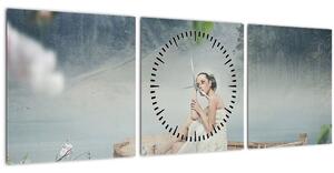 Obraz - Žena na loďke (s hodinami) (90x30 cm)