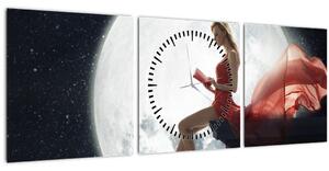 Obraz - Žena za svitu mesiaca (s hodinami) (90x30 cm)