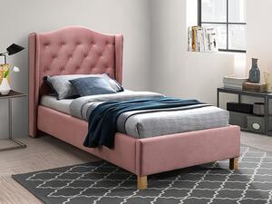 Čalúnená posteľ ASPEN VELVET 90 x 200 cm farba ružová/dub