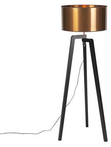 Stojacia lampa čierna s medeným tienidlom 50 cm - Puros