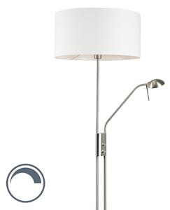 Stojatá lampa oceľová a biela s nastaviteľným čítacím ramenom vrátane LED - Luxor