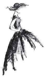 Ilustrácia Full skirt dress fashion illustration in black and white, Blursbyai