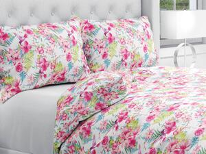 Biante Bavlnené posteľné obliečky Sandra SA-493 Kolibríky s ružovými kvetmi na bielom Jednolôžko 140x200 a 70x90 cm