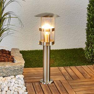 Lindby Stojaca lampa Noemi, sivá, nerezová oceľ, 50 cm, IP44, Hliník / sivá / zinok, Nehrdzavejúca oceľ, Moderný, Vonkajčie stĺpové osvetlenie