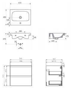 Cersanit Moduo SET, závesná skrinka 60x45x62 cm + umývadlo 60cm, antracitová matná, S801-486-DSM