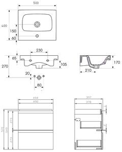 Cersanit Moduo SET, závesná skrinka 50x40x57 cm + umývadlo 50cm, antracitová matná, S801-471-DSM