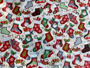 Ervi bavlna š.240 cm - Vianočné ponožky -12198-6, metráž