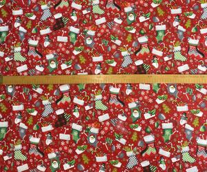 Ervi bavlna š.240 cm - Vianočné ponožky červené -12198-9, metráž