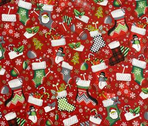 Ervi bavlna š.240 cm - Vianočné ponožky červené -12198-9, metráž