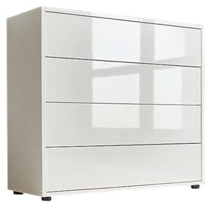 Komoda so 4 zásuvkami - Lesklá biela - Push-to-Open - 79x73x33 cm