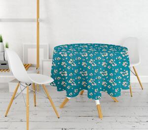 Ervi bavlnený obrus na stôl okrúhly - Čerešňový kvet na tyrkysovom
