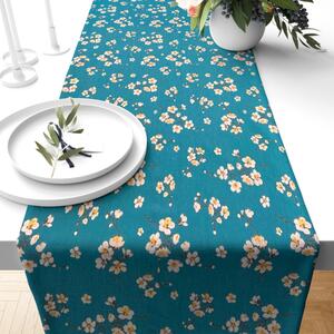 Ervi bavlnený behúň na stôl - Čerešňový kvet na tyrkysovom