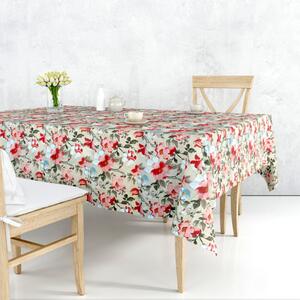 Ervi bavlnený obrus na stôl štvorcový - kvety na béžovom