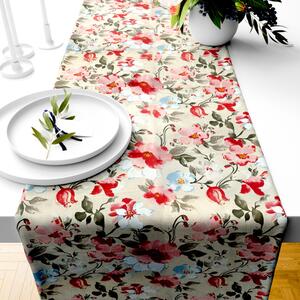 Ervi bavlnený behúň na stôl - kvety na béžovom