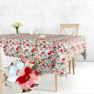 Ervi bavlnený obrus na stôl štvorcový - kvety na béžovom