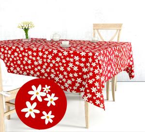 Ervi bavlnený obrus na stôl štvorcový - kvetinky na červenom