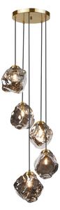 Luster na lanku CRISTAL 5xE14/15W/230V mosadz/dymová čierna