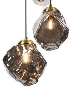 Luster na lanku CRISTAL 5xE14/15W/230V mosadz/dymová čierna