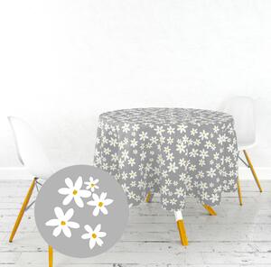 Ervi bavlnený obrus na stôl okrúhly - kvetinky na šedom - 26186-1