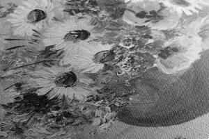 Obraz olejomaľba letných kvetov v čiernobielom prevedení