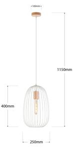 Luster na lanku OVELLA 1xE27/15W/230V, priemer 25 cm, krémová/borovica