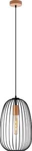 Závesný luster OVELLA na lanku 1xE27/15W/230V, priemer 25 cm, čierna/borovica