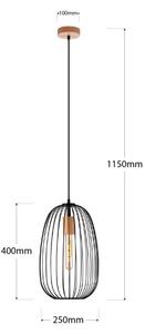 Závesný luster OVELLA na lanku 1xE27/15W/230V, priemer 25 cm, čierna/borovica