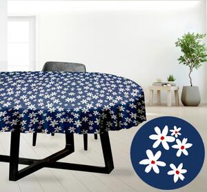 Ervi bavlnený obrus na stôl oválny - kvetinky na modrom