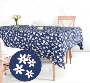 Ervi bavlnený obrus na stôl obdĺžnikový - kvetinky na modrom