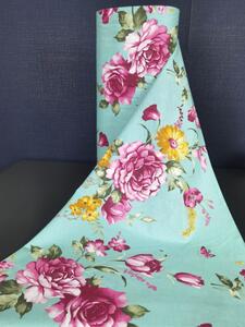 Ervi bavlna š.240 cm - Kvety na tyrkysovom č.26560-12, metráž