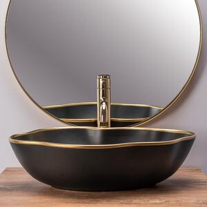 Rea Pearl umývadlo, 52 x 38 cm, čierna matná / zlatý okraj, REA-U0692