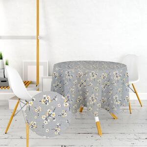 Ervi bavlnený obrus na stôl okrúhly - Čerešňový kvet na šedom