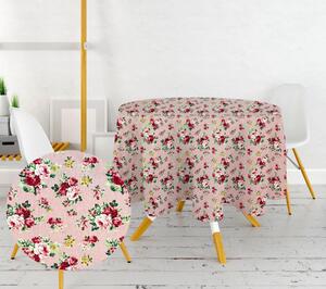 Ervi bavlnený obrus na stôl okrúhly - ružičky na ružovom