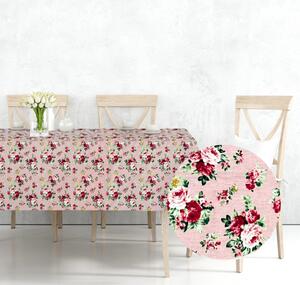 Ervi bavlnený obrus na stôl obdĺžnikový - ružičky na ružovom