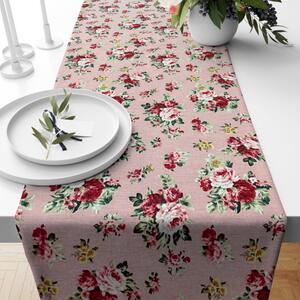 Ervi bavlnený behúň na stôl - ružičky na ružovom