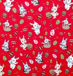 Ervi bavlna š.240 cm - Veľkonočný zajačikovia-červené vzor 25359-7, metráž