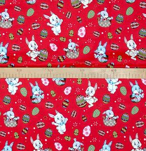 Ervi bavlna š.240 cm - Veľkonočný zajačikovia-červené vzor 25359-7, metráž