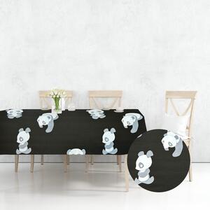 Ervi bavlnený obrus na stôl obdĺžnikový - Pandy na čiernom
