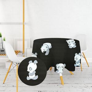Ervi bavlnený obrus na stôl okrúhly - Pandy na čiernom