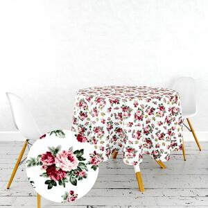 Ervi bavlnený obrus na stôl okrúhly - ružičky na bielom