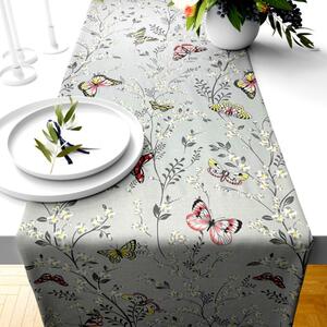 Ervi bavlnený behúň na stôl - motýliky na šedom