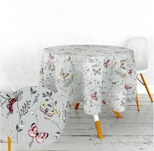Ervi bavlnený obrus na stôl okrúhly - motýliky na šedom