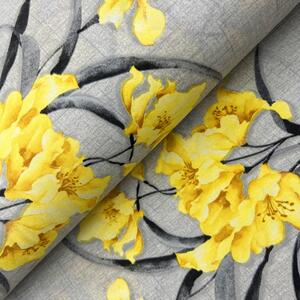 Ervi bavlna š.240cm - žlté kvety na šedom - 117374, metráž
