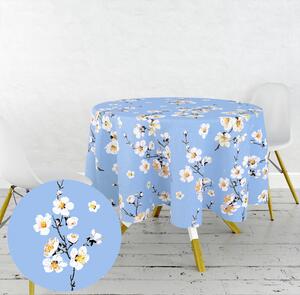 Ervi bavlnený obrus na stôl okrúhly - kvet jablone na modrom