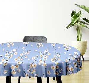 Ervi bavlnený obrus na stôl oválny - kvet jablone na modrom